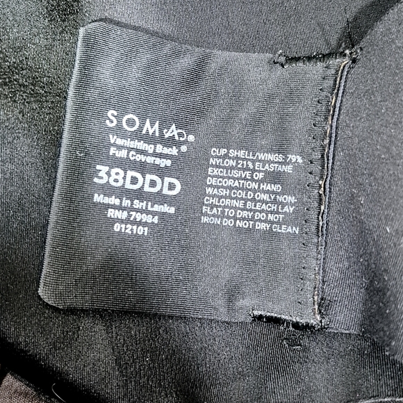 38DDD Soma Vanishing Back‎ 360 Full Coverage UW Bra Black - Picture 5 of 5